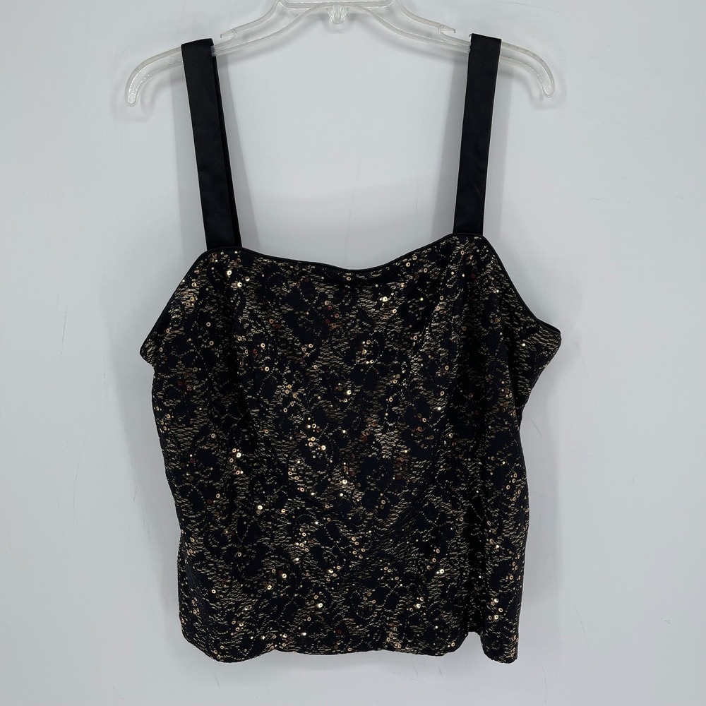 Dressbarn Women's Black Gold Sequin Lace Wide Strap Party Tank Top Plus Size 20W